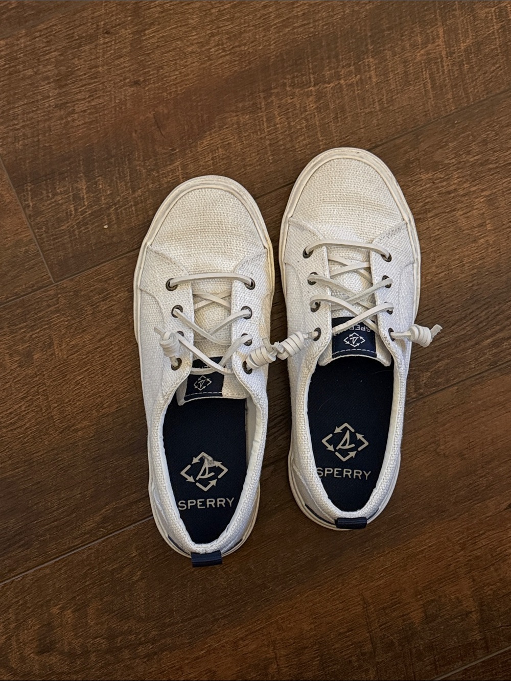 Sperry Women’s Off-White Canvas Boat Shoes with Navy Insoles